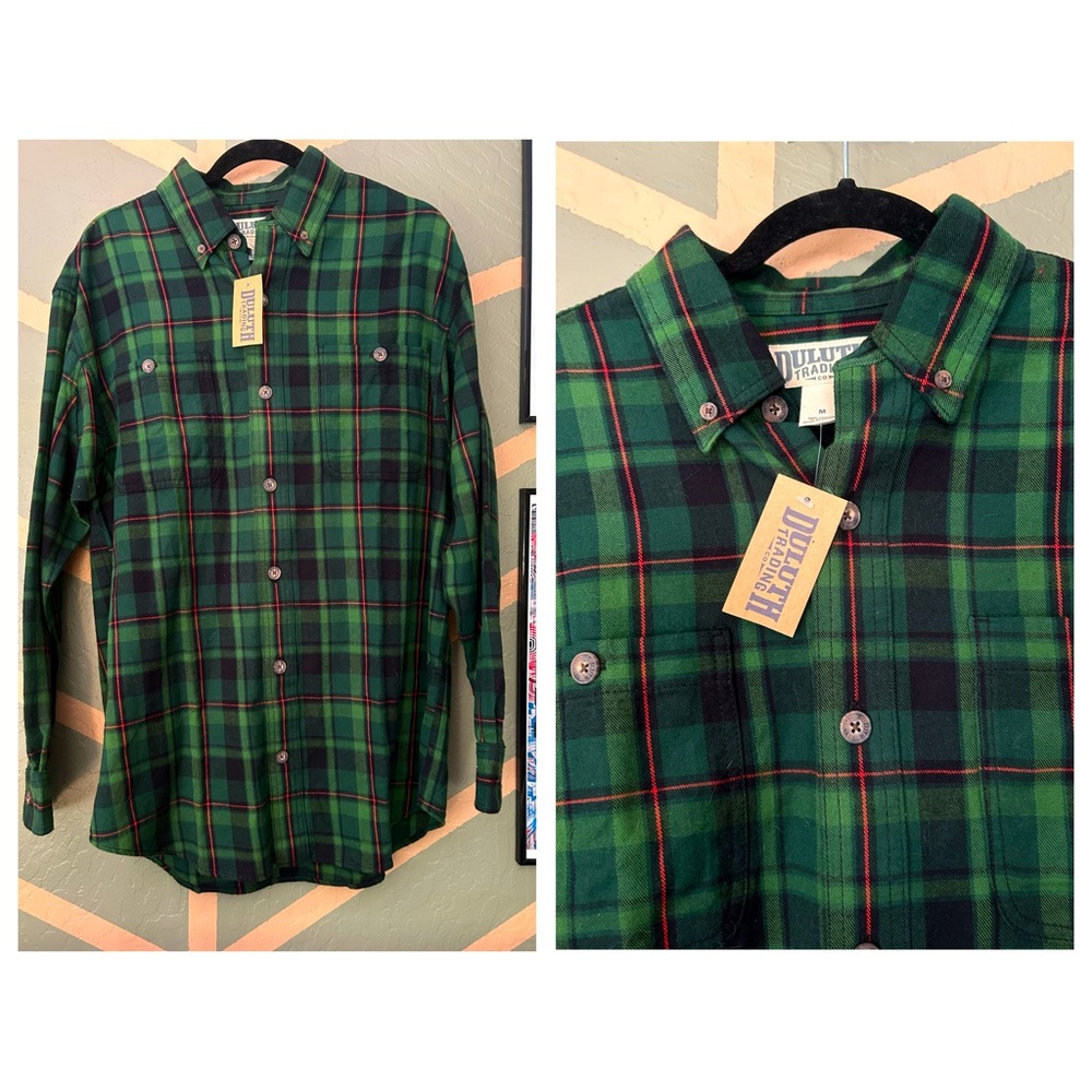 NWT Duluth Trading Free Swingin’ Green Plaid Flannel Shirt - Size M